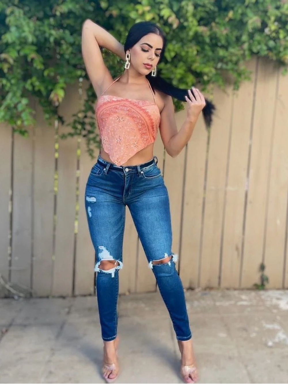 Peach Lace Bandana Halter Top